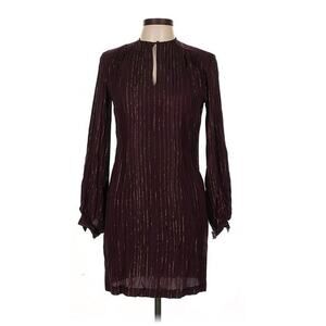 Vtg 1970s Soo Yung Lee 100% Silk Metallic Stripe Shift Dress Burgundy Gold Small